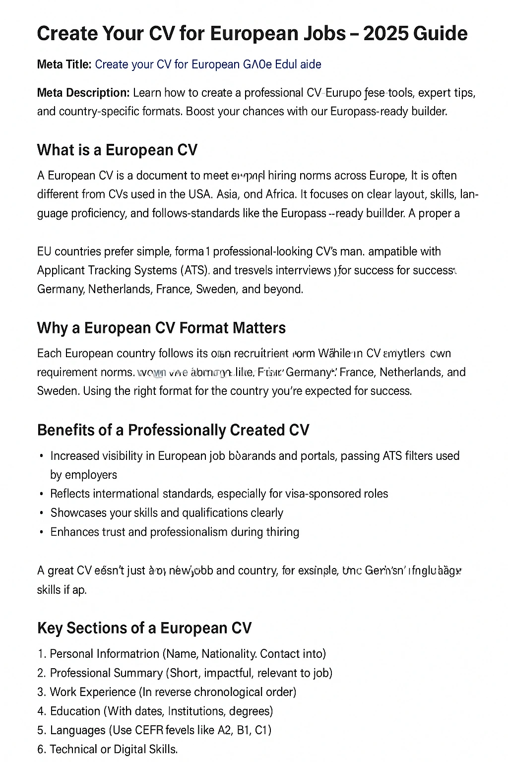 Create Your CV for European Jobs – Free 2025 Guide | Euro Staffs